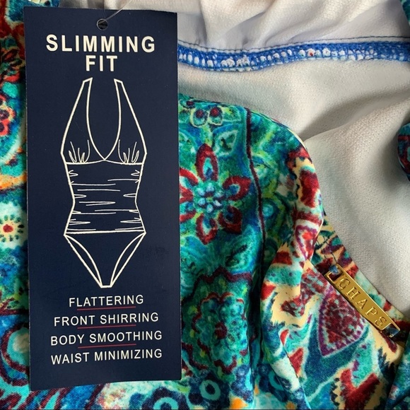 NEW Chaps Blue Paisley Print Skirted Halter One Piece Swimsuit Size 10 - Picture 5 of 6